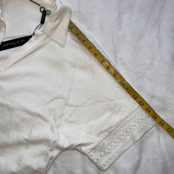 Elie Tahari White Lace Trim Short Sleeved/Collar Linen Lined Shirt Dress NWT-M - Picture 12 of 13